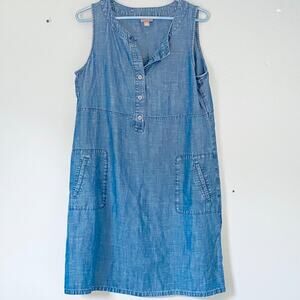 J. Jill Dress Medium Petite Blue Chambray Denim Sleeveless Knee Length Teacher